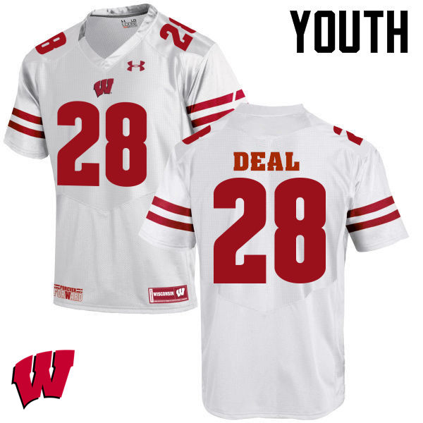 Youth Wisconsin Badgers #28 Taiwan Deal College Football Jerseys-White